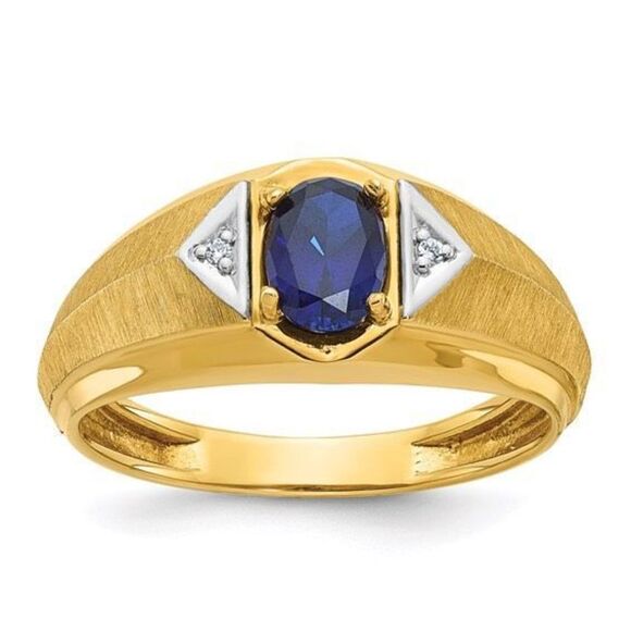 10k Gold Men's Created Sapphire and Diamond Satin Ring - Picture 1 of 3